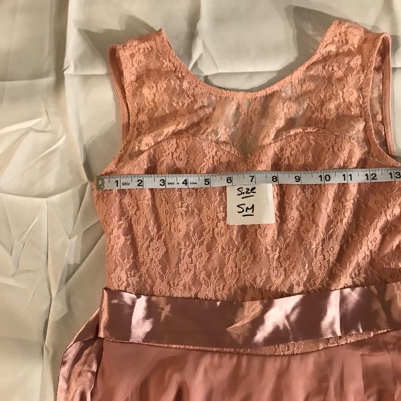 Short Casual Bridesmaid Blush pink lace & chiffon dress - Picture 4 of 5